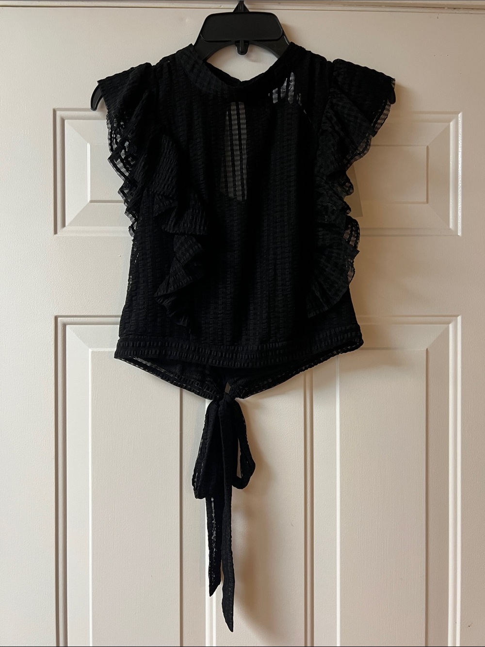 ee:some Black Ruffle Tie-Back Women's Top